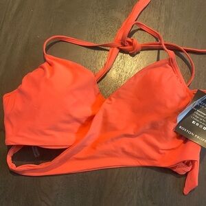 NWT Carmen Marc Valvo  hot Coral Wrap S Halter Underwired Bikini